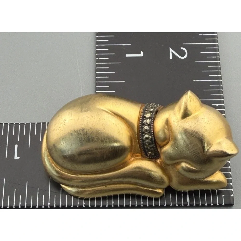 Vintage Judith Jack Cat Brooch Sleeping Mixed Metal Sterling Marcasite Collar 2